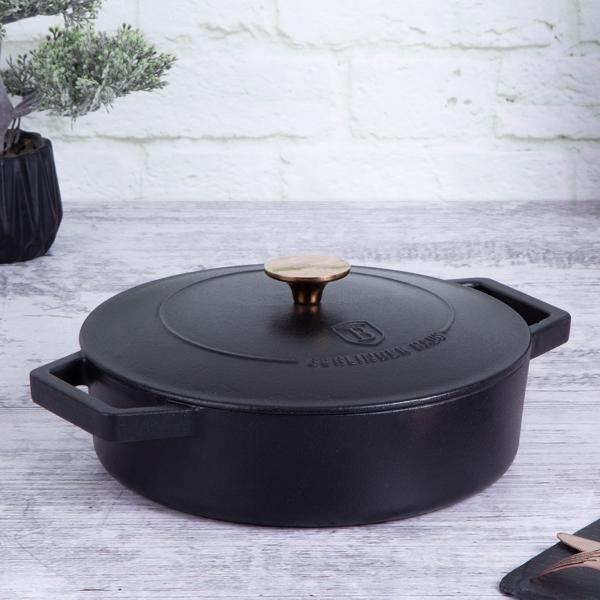 Hochwertiges Gusseisen-Töpfe-Set mit Deckel, 3-tlg., schwarz-roségold - Für perfektes Schmoren & Braten - Robust & langlebig kochen