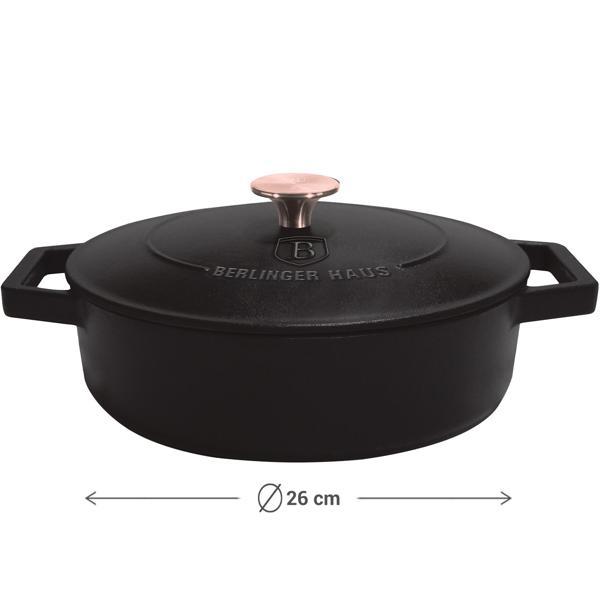 Hochwertiges Gusseisen-Töpfe-Set mit Deckel, 3-tlg., schwarz-roségold - Für perfektes Schmoren & Braten - Robust & langlebig kochen