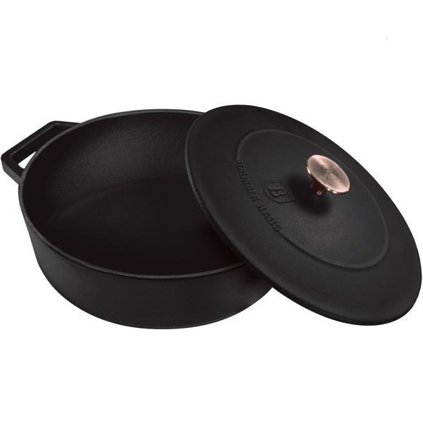 Hochwertiges Gusseisen-Töpfe-Set mit Deckel, 3-tlg., schwarz-roségold - Für perfektes Schmoren & Braten - Robust & langlebig kochen