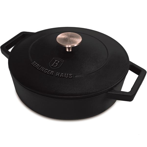 Hochwertiges Gusseisen-Töpfe-Set mit Deckel, 3-tlg., schwarz-roségold - Für perfektes Schmoren & Braten - Robust & langlebig kochen