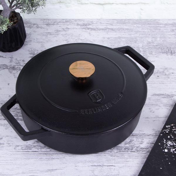 Hochwertiges Gusseisen-Töpfe-Set mit Deckel, 3-tlg., schwarz-roségold - Für perfektes Schmoren & Braten - Robust & langlebig kochen