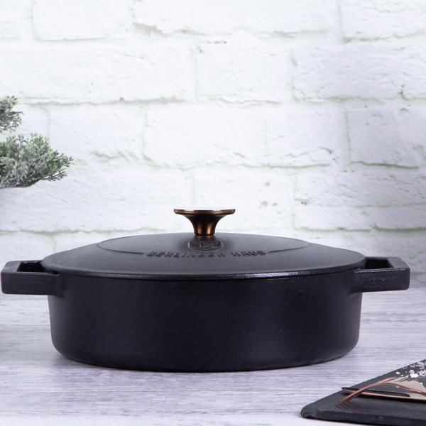 Hochwertiges Gusseisen-Töpfe-Set mit Deckel, 3-tlg., schwarz-roségold - Für perfektes Schmoren & Braten - Robust & langlebig kochen