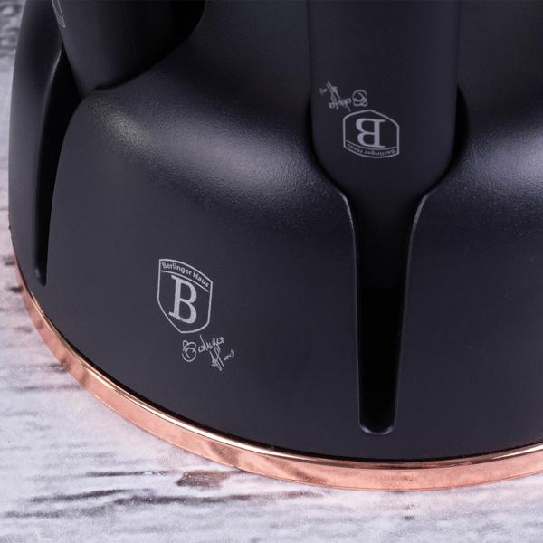 Elegantes 6-tlg. Küchenhelfer Set (Schwarz-Roségold) mit drehbarem Ständer: Stilvolle Kochutensilien für jede Küche | Praktisch, hochwertig & ein echter Blickfang