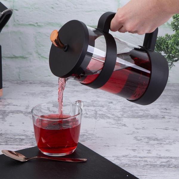 Edle French-Press für Kaffee und Tee, 1 l, schwarz-roségold:  Kaffeebereiter für aromatischen Kaffee & losen Tee, Ihr Barista-Erlebnis Zuhause