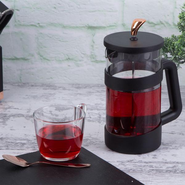 Edle French-Press für Kaffee und Tee, 1 l, schwarz-roségold:  Kaffeebereiter für aromatischen Kaffee & losen Tee, Ihr Barista-Erlebnis Zuhause