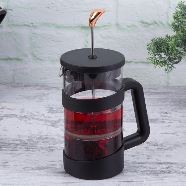 Edle French-Press für Kaffee und Tee, 1 l, schwarz-roségold:  Kaffeebereiter für aromatischen Kaffee & losen Tee, Ihr Barista-Erlebnis Zuhause