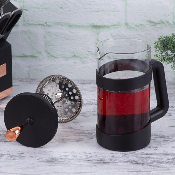 Edle French-Press für Kaffee und Tee, 1 l, schwarz-roségold:  Kaffeebereiter für aromatischen Kaffee & losen Tee, Ihr Barista-Erlebnis Zuhause