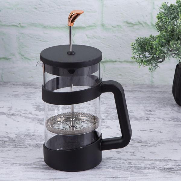 Edle French-Press für Kaffee und Tee, 1 l, schwarz-roségold:  Kaffeebereiter für aromatischen Kaffee & losen Tee, Ihr Barista-Erlebnis Zuhause