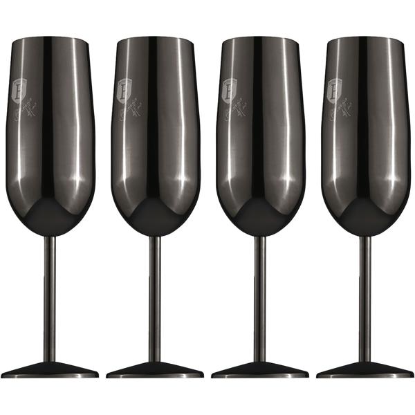 Elegantes 4tlg. Metall Champagnerglas Set, schwarz: Unzerbrechlich & stilvoll für Sektliebhaber, Robust, kühlend & für besondere Momente
