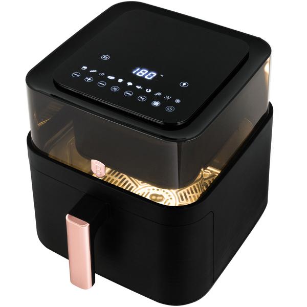 Heissluftfritteuse mit Sichtfenster & 11 Kochprogramme-Air Fryer, 7,2L, schwarz-roségold, fettarmes Frittieren, elegantes Design, knusprige Ergebnisse