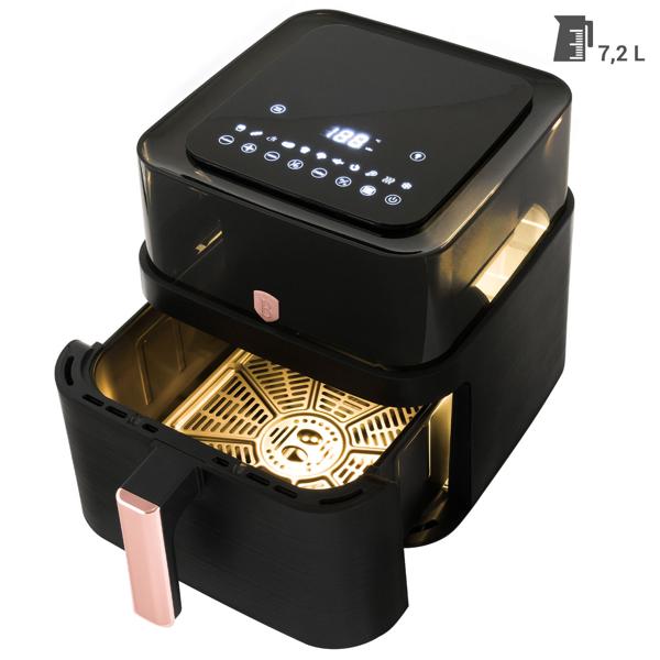 Heissluftfritteuse mit Sichtfenster & 11 Kochprogramme-Air Fryer, 7,2L, schwarz-roségold, fettarmes Frittieren, elegantes Design, knusprige Ergebnisse