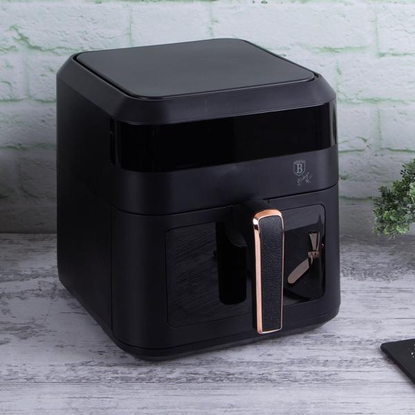 Heissluftfritteuse mit Sichtfenster & 9 Kochprogramme-Air Fryer, 6,3L, schwarz-roségold, fettarmes Frittieren, elegantes Design, knusprige Ergebnisse