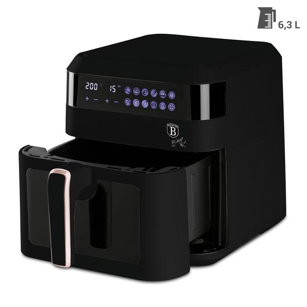 Heissluftfritteuse mit Sichtfenster & 9 Kochprogramme-Air Fryer, 6,3L, schwarz-roségold, fettarmes Frittieren, elegantes Design, knusprige Ergebnisse