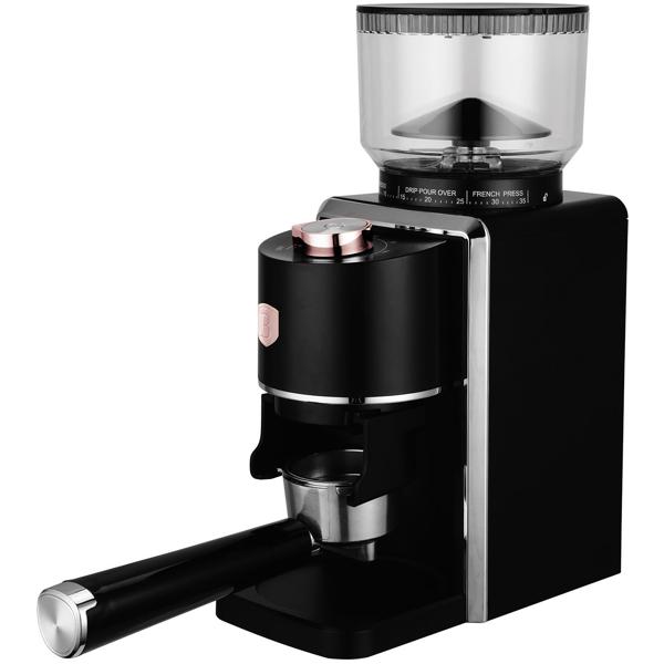 Professionelle elektrische Kaffeemühle, schwarz-roségold, 230g, 35 Mahlstufen, schnell & aromatisch für perfekten Kaffee, Mahlen auf Profi Niveau
