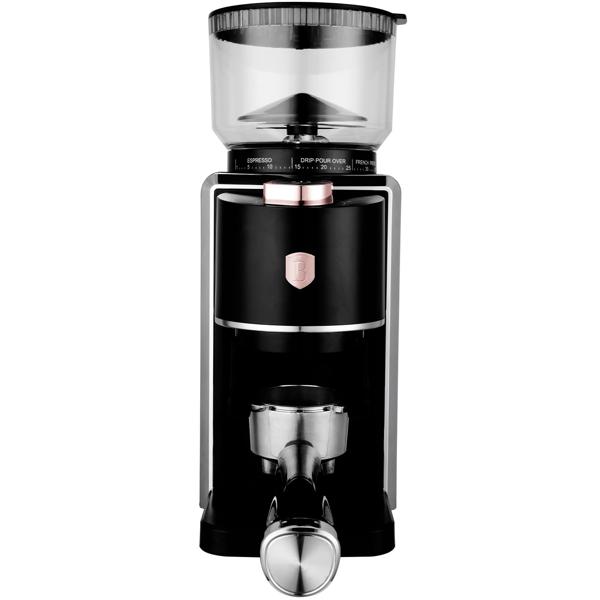 Professionelle elektrische Kaffeemühle, schwarz-roségold, 230g, 35 Mahlstufen, schnell & aromatisch für perfekten Kaffee, Mahlen auf Profi Niveau