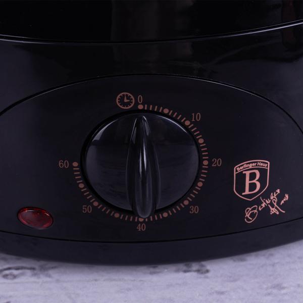 Elektrischer Dampfgarer (6L, 800W), schwarz-roségold: Für schonendes & gesundes Kochen, 2 Etagen, Timer & Abschaltautomatik, Vitamine erhalten, leicht & schnell