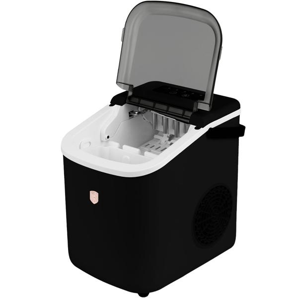Premium Eismaschine & Eiswürfelbereiter Schwarz-Roségold, 9 perfekte Eiswürfel in 6 Minuten & 10Kg/24h, Kompakt für Bar & Küche