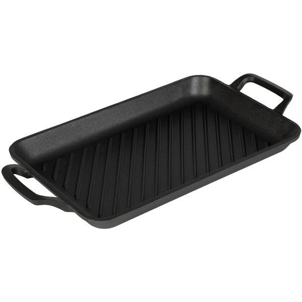 Hochwertige rechteckige Grillplatte aus Gusseisen (33x22 cm) mit Griffen: Für authentische Grillstreifen & Aromen, vielseitig & ideal für Fleisch, Gemüse & Fisch