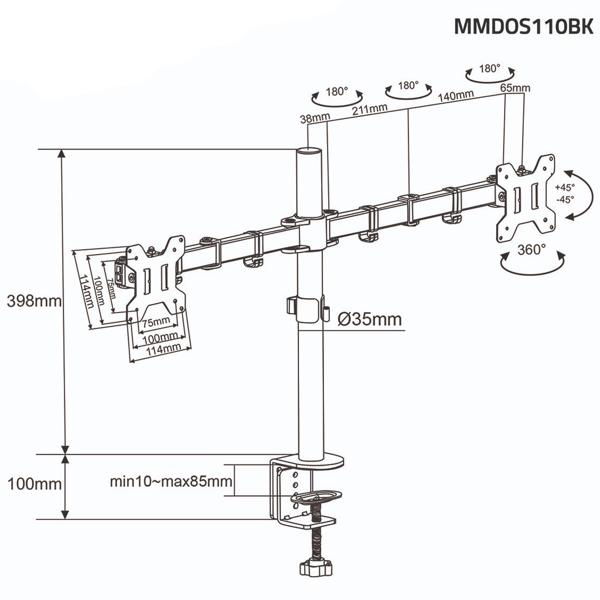 Vollbewegliche Doppel-Monitorhalterung für den Schreibtisch: Mehr Platz & Komfort, neigbar, drehbar & höhenverstellbar, für 2 Bildschirme