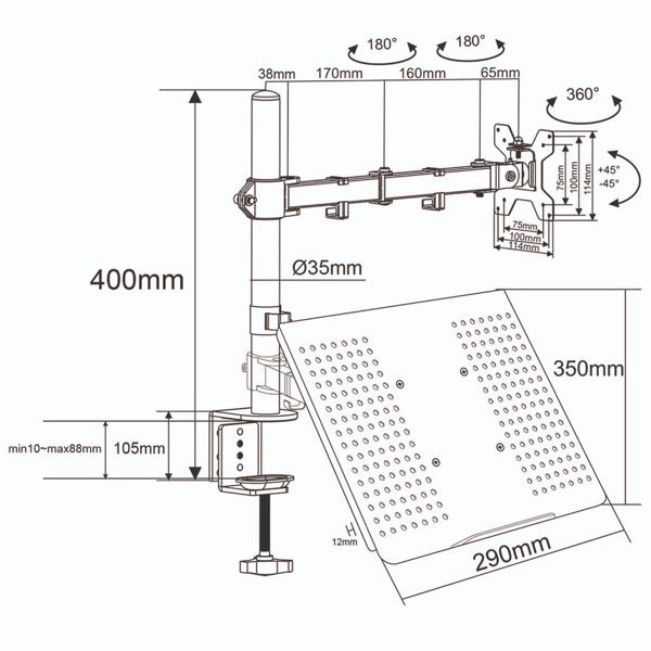 Vollbewegliche Monitorhalterung mit Laptop-Ablage für den Schreibtisch: Mehr Platz & Komfort, neigbar, drehbar & höhenverstellbar