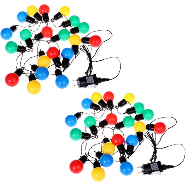 2er-Set Stimmungsvolle 4-farbige LED-Lichterkette mit 20 Glühbirnen, ca. 4 m, IP44: Farbenfrohe Lichtergirlande - Ideal für Garten, Balkon & Party