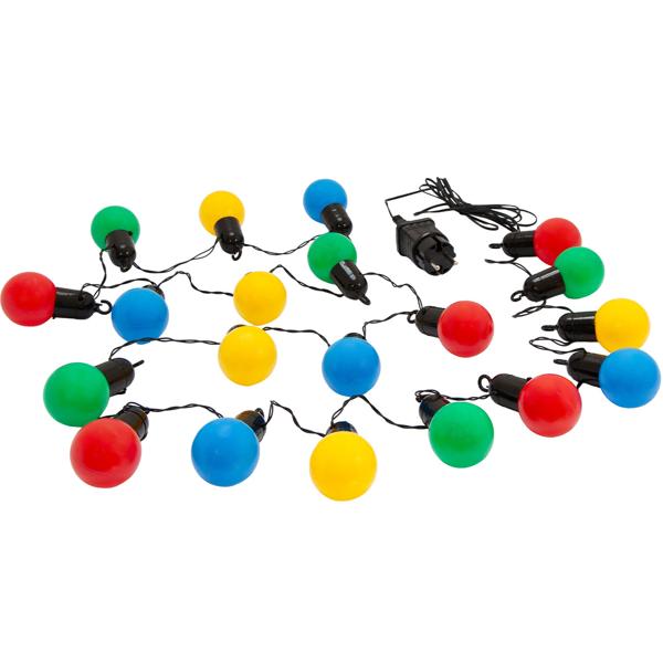 2er-Set Stimmungsvolle 4-farbige LED-Lichterkette mit 20 Glühbirnen, ca. 4 m, IP44: Farbenfrohe Lichtergirlande - Ideal für Garten, Balkon & Party