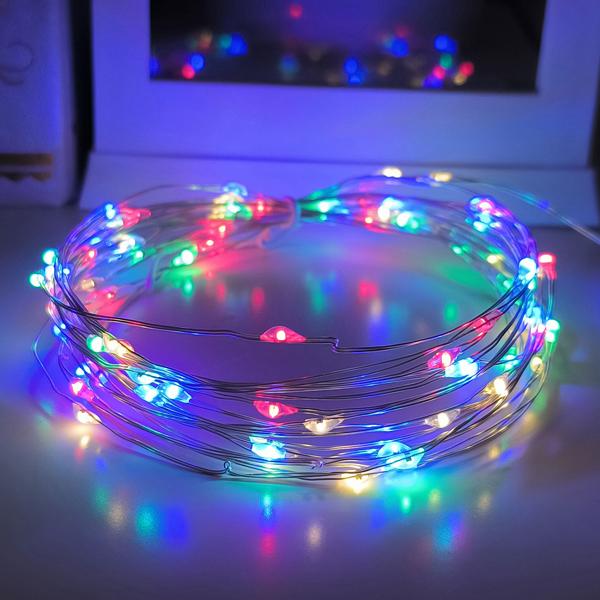 Multicolor Draht-Lichterkette 80 LEDs IP44, 425cm, batteriebetrieben - Farblichterkette für stimmungsvolle Deko innen & aussen