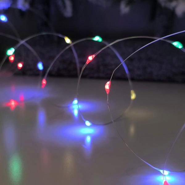 Multicolor Draht-Lichterkette 80 LEDs IP44, 425cm, batteriebetrieben - Farblichterkette für stimmungsvolle Deko innen & aussen