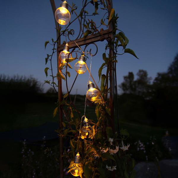 Solar-LED-Lichterkette mit 20 Glühbirnen (2,85m) – Warmweisse Garten-Lichterkette mit Dämmerungssensor & 2 Leuchtmodi, IP44