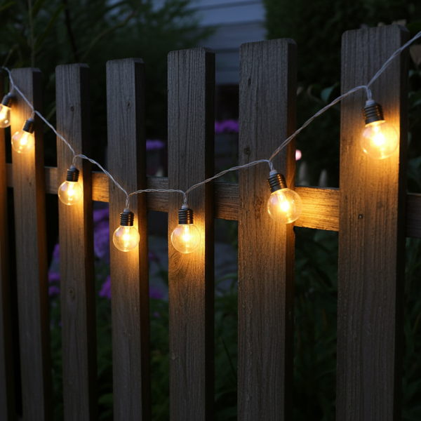 Solar-LED-Lichterkette mit 20 Glühbirnen (2,85m) – Warmweisse Garten-Lichterkette mit Dämmerungssensor & 2 Leuchtmodi, IP44