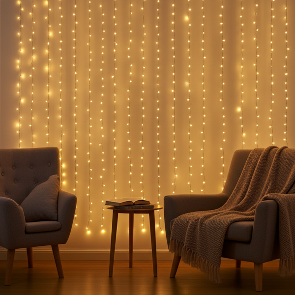 Eleganter LED-Lichtervorhang mit Fernbedienung, warmweiss, 200 LEDs, 3x3m: Gemütliche Beleuchtung & Romantische Deko für Schlafzimmer & Wohnzimmer