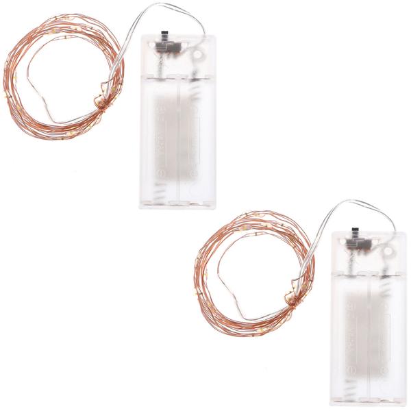 2er-Set Traumhafte Draht Lichterkette 40 LEDs, warmweiss, 2m – Gemütliche Weihnachts-Deko für Innen – Batteriebetrieben, IP20 