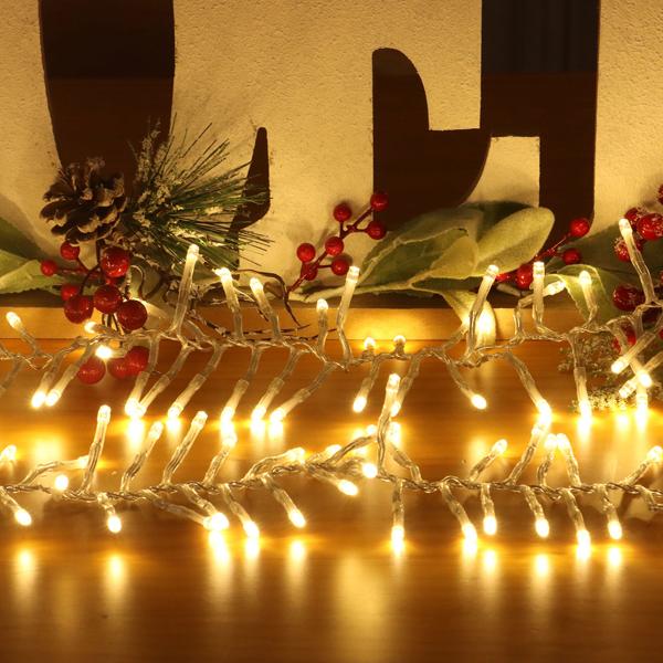 2er-Set Wunderschöne LED-Büschel-Lichterkette, 300 warmweisse LEDs, 8 Leucht-Modi, IP44, 3m - Ideal für Weihnachten, Balkon, Garten, Hochzeit & Deko