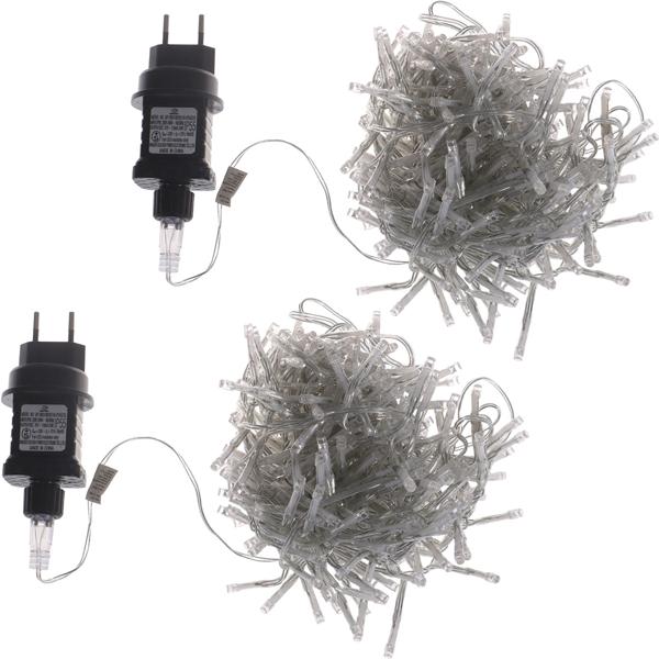 2er-Set Wunderschöne LED-Büschel-Lichterkette, 300 warmweisse LEDs, 8 Leucht-Modi, IP44, 3m - Ideal für Weihnachten, Balkon, Garten, Hochzeit & Deko