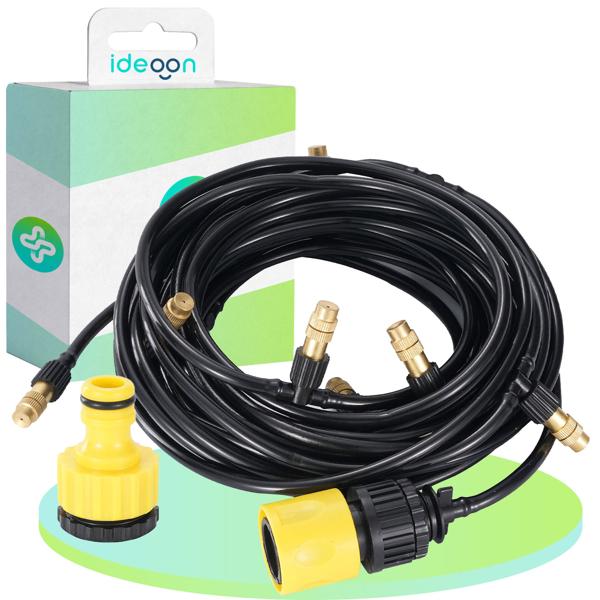 Wasser-Zerstäuber-Set mit 10-Meter-Schlauch und 10 Metalldüsen, Klicksystem: Ein Terrassen-Kühler für sofortige Erfrischung & einfache Gartenbewässerung