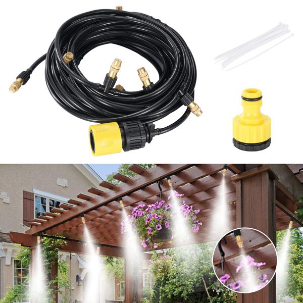 2er-Set Wasser-Zerstäuber-Set mit 10-Meter-Schlauch und 10 Metalldüsen, Klicksystem: Ein Terrassen-Kühler für sofortige Erfrischung & einfache Gartenbewässerung