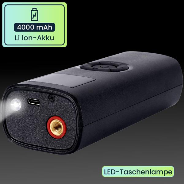 Akku Kompressor - Mobile Luftpumpe für Reifen & Bälle - 150 psi - 4.000 mAh Akku - LCD-Display - LED-Licht - inkl. Adapterset