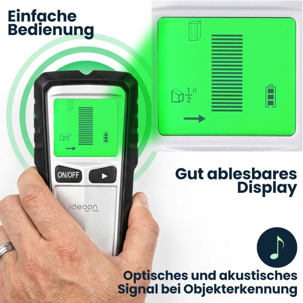 5-in-1 Wandscanner & Ortungsgerät – Präzises Suchgerät für Metall, Holz & Stromleitungen, mit beleuchtetem Display & akustischem Warnsignal