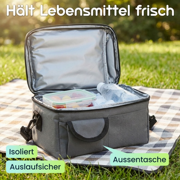 2er-Set Mini-Kühltasche, faltbar, 6l: Hält Snacks & Getränke frisch – Ideal für Picknick & Büro – Kompakt, leicht & auslaufsicher