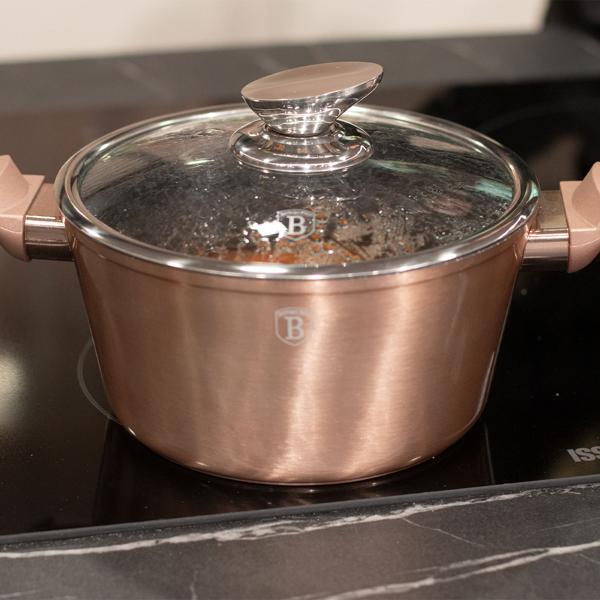 Exklusives Design-Kochset, 15-teilig, Kochbesteck & Untersetzer, edles Rosé-Gold, hochwertiges & stilvolles Aluminium