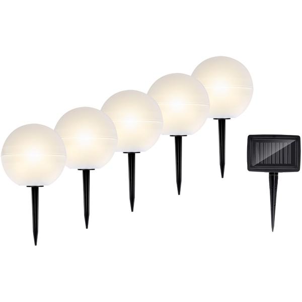 2er-Set Dekorative 5er Solar Leuchtkugeln mit Erdspiess: Warmweiss & RGB - LED Gartenlampen, Ideal für Terrasse, Rasen & Blumenbeet