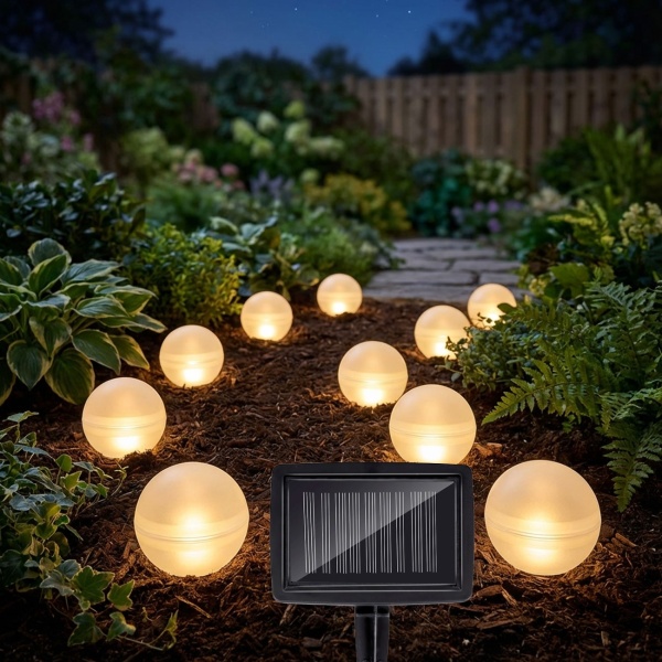 2er-Set Dekorative 5er Solar Leuchtkugeln mit Erdspiess: Warmweiss & RGB - LED Gartenlampen, Ideal für Terrasse, Rasen & Blumenbeet