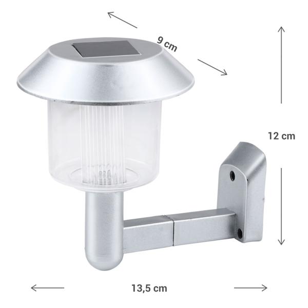 Solar-Wandleuchte silber - Energieeffiziente LED-Beleuchtung für Aussenwände mit Dämmerungssensor - Kabellos, Ni-MH 1.2V 40mAh Akku, Kaltweisslicht