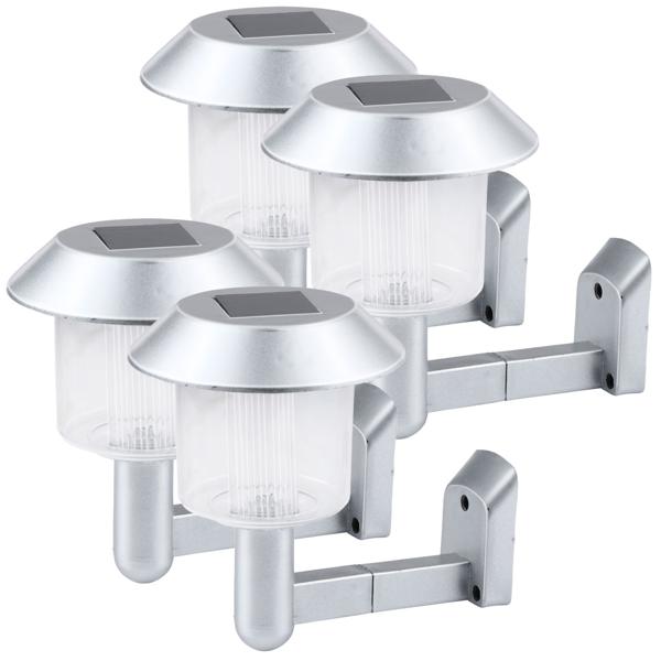 4er-Set Solar-Wandleuchte silber - Zeitlose Eleganz & stilvolle Aussenbeleuchtung für Eingang & Garten - LED-Licht, Dämmerungssensor, 6-8h Akku-Laufzeit