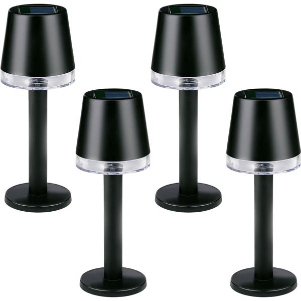 4er-Set Moderne Solar Tischleuchte Schwarz: Design Outdoor Lampe, kabellos & wetterfest – Dein stilvoller Blickfang für Garten, Balkon & Terrasse