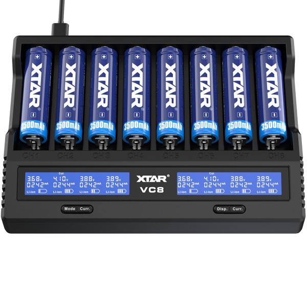 Intelligentes Ladegerät für Li-Ionen-/Ni-MH-/Ni-CD-Akkus, 8 Schacht Universal Charger – LCD-Display zur optimalen Ladeüberwachung