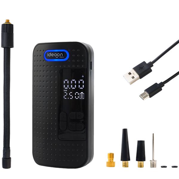 Mobiler 10.3 bar Akku-Kompressor: Leistungsstarke & kabellose Luftpumpe mit Digital-Display für Auto & Fahrrad, inkl. Powerbank und LED-Leuchte