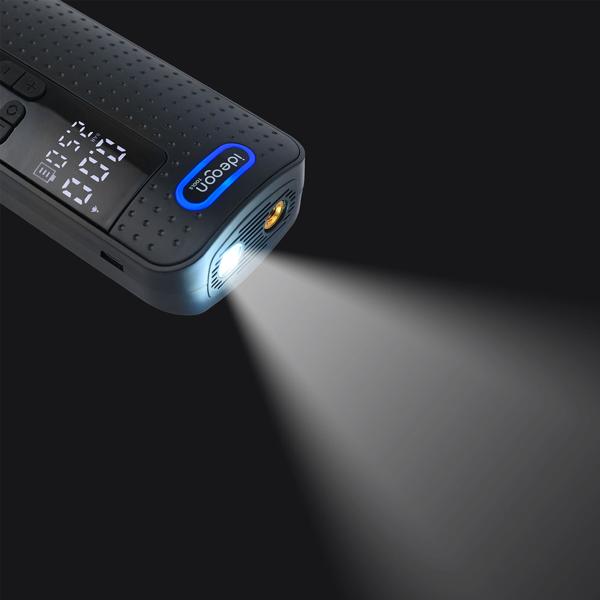 Mobiler 10.3 bar Akku-Kompressor: Leistungsstarke & kabellose Luftpumpe mit Digital-Display für Auto & Fahrrad, inkl. Powerbank und LED-Leuchte