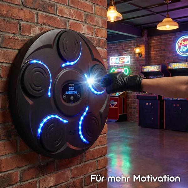 Fitness-Boxmaschine mit 7 Stufen & Bluetooth-Musik – Reaktions- & Koordinationstrainer, inkl. Boxhandschuhe – Für mehr Motivation
