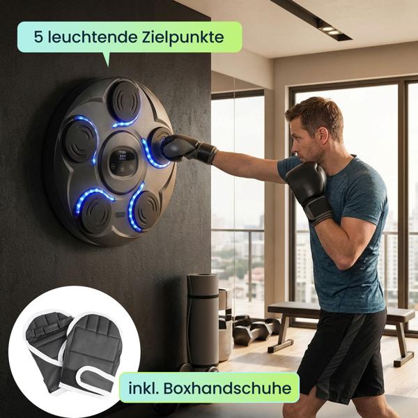 Fitness-Boxmaschine mit 7 Stufen & Bluetooth-Musik – Reaktions- & Koordinationstrainer, inkl. Boxhandschuhe – Für mehr Motivation